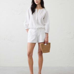 blouson sleeve buttoned cloud check top