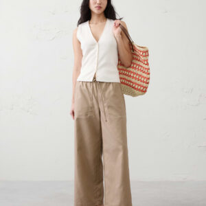 wide leg mid rise twill pull on utility pant