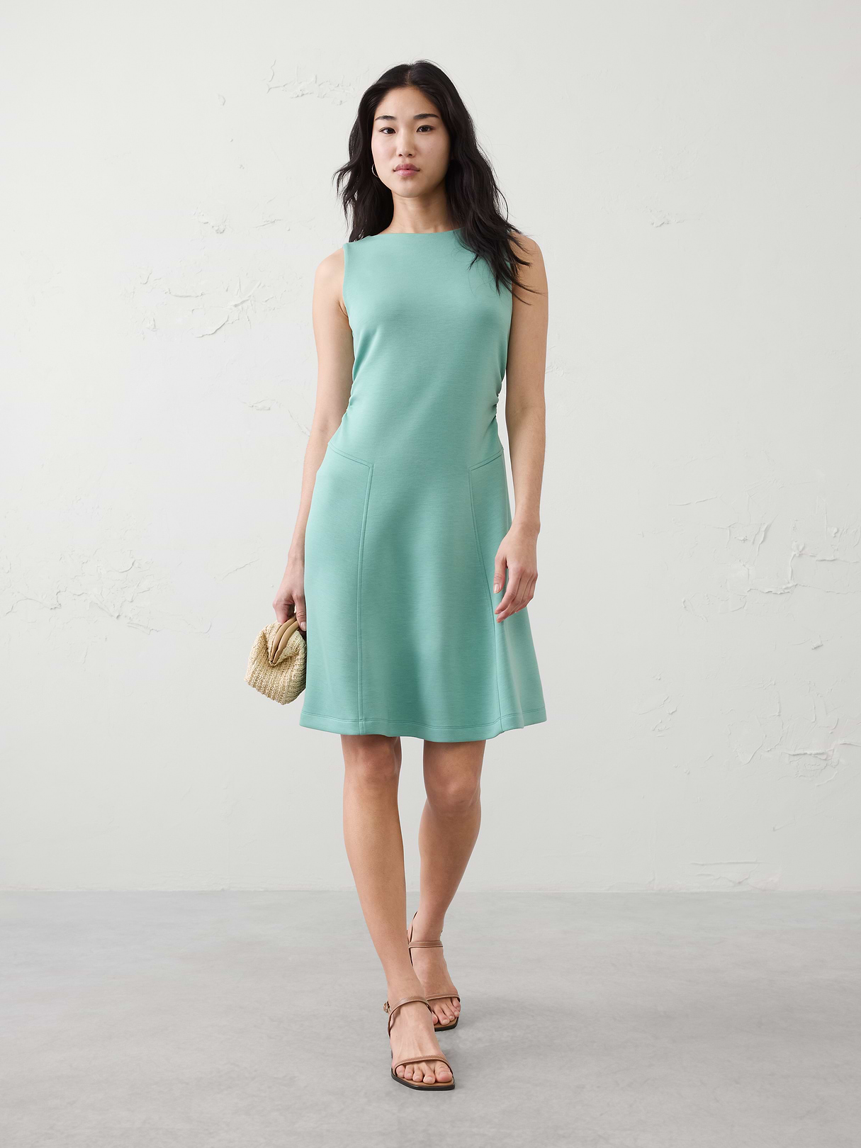 soft touch shirred waist knee length dress soft touch shirred waist knee length dress