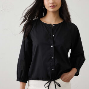 voile blouson sleeve drawstring hem top