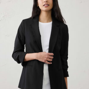 sculpted stretch ruched sleeve blazer