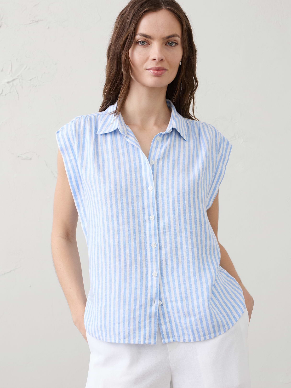 linen blend pleated shirt linen blend pleated shirt