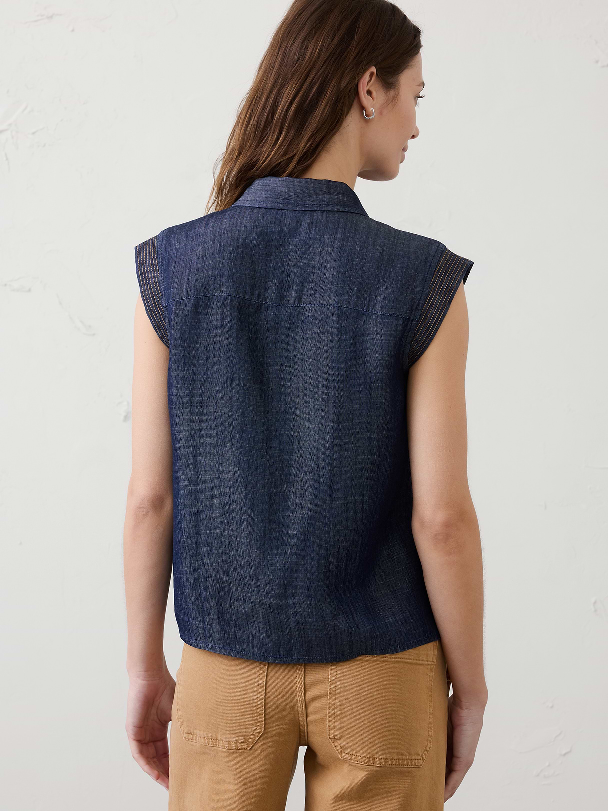 denim trapunto cap sleeve shirt denim trapunto cap sleeve shirt