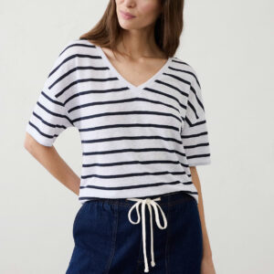 linen blend v neck shirt