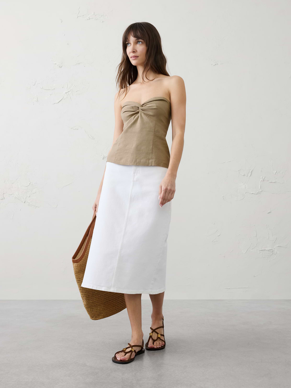 linen blend strapless knot front top linen blend strapless knot front top