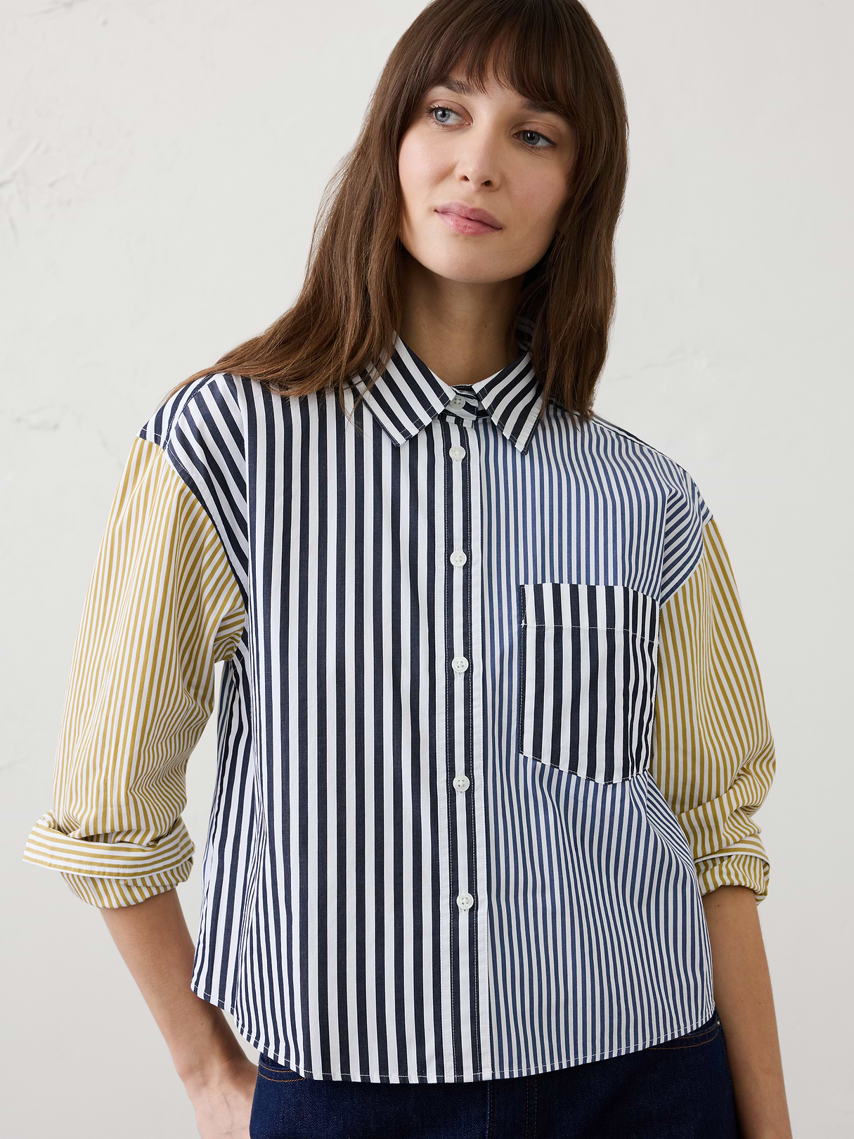 mixed stripes cropped shirt mixed stripes cropped shirt