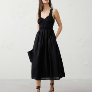 voile shirred bust midi dress
