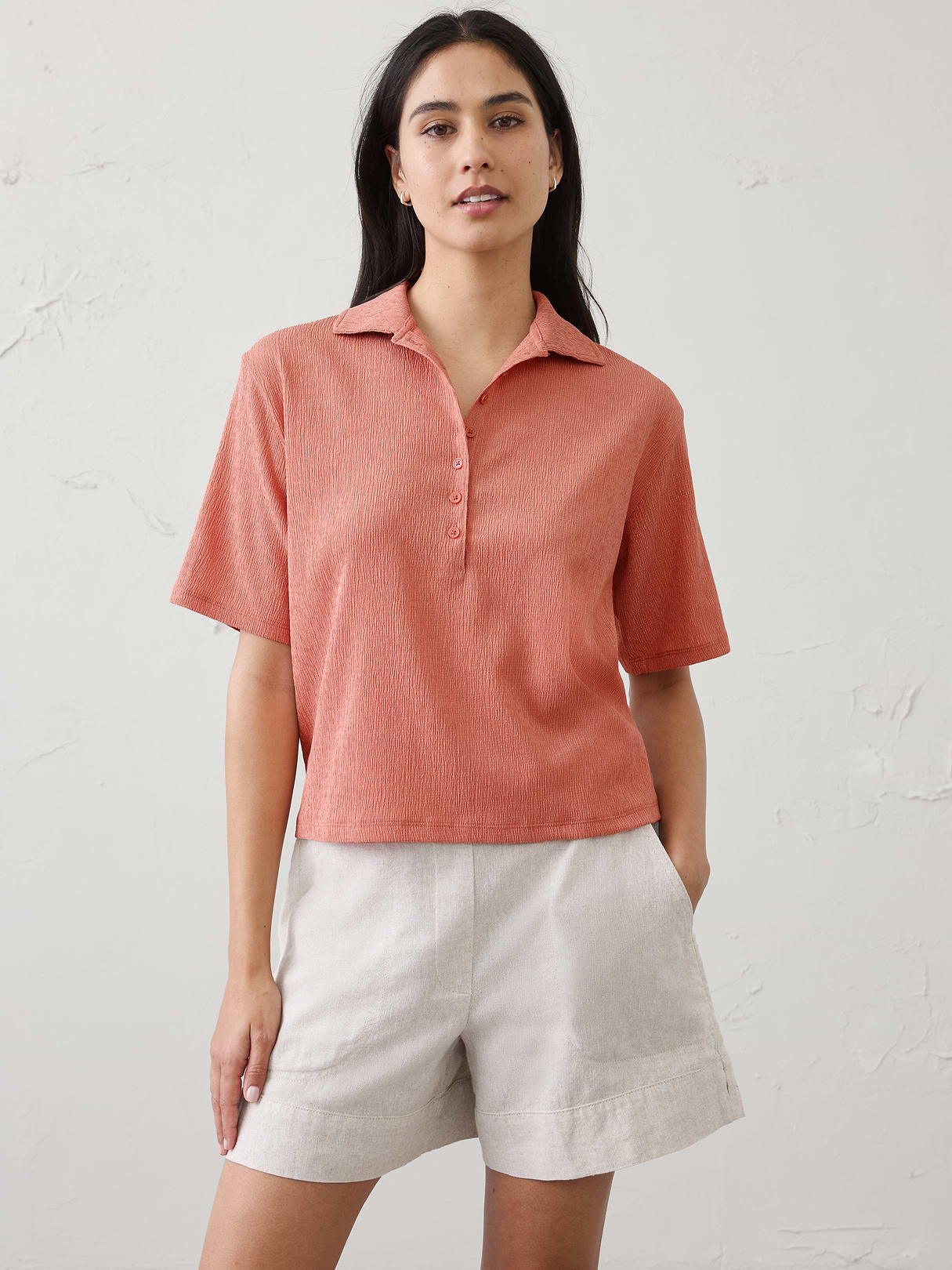 textured smocked polo textured smocked polo