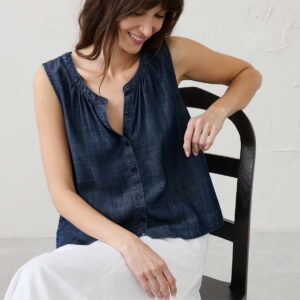 chambray shirred shirt