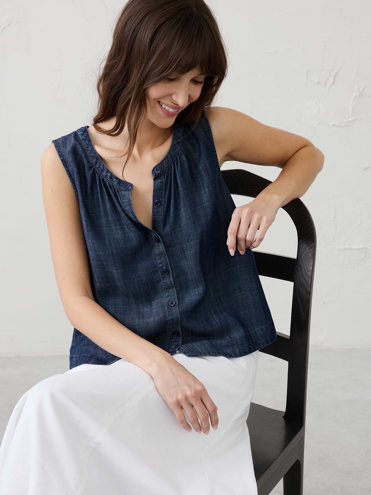chambray shirred shirt chambray shirred shirt