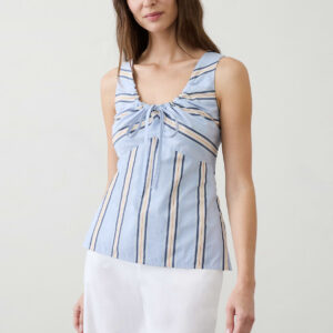 poplin cinched neck tie top