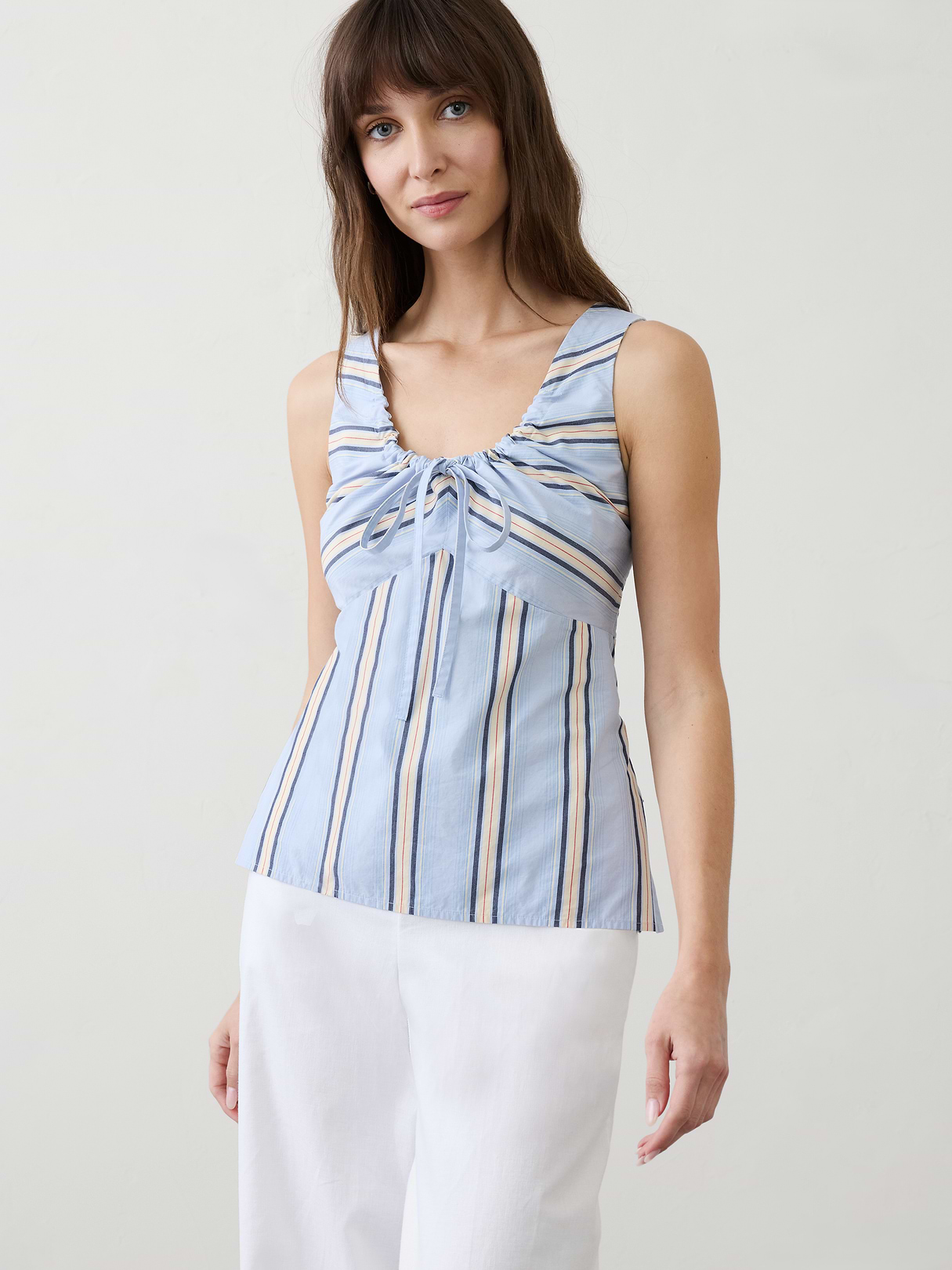 poplin cinched neck tie top poplin cinched neck tie top