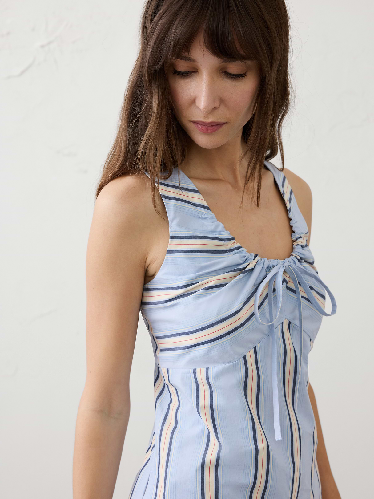 poplin cinched neck tie top poplin cinched neck tie top