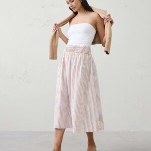 poplin smocked waist midi skirt