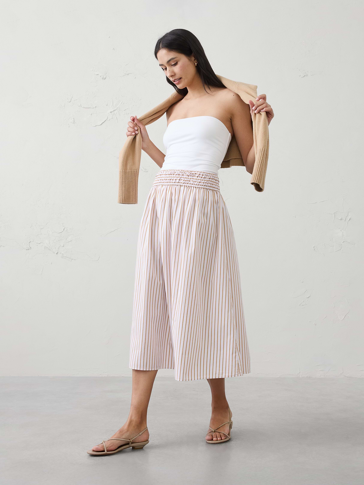 poplin smocked waist midi skirt poplin smocked waist midi skirt