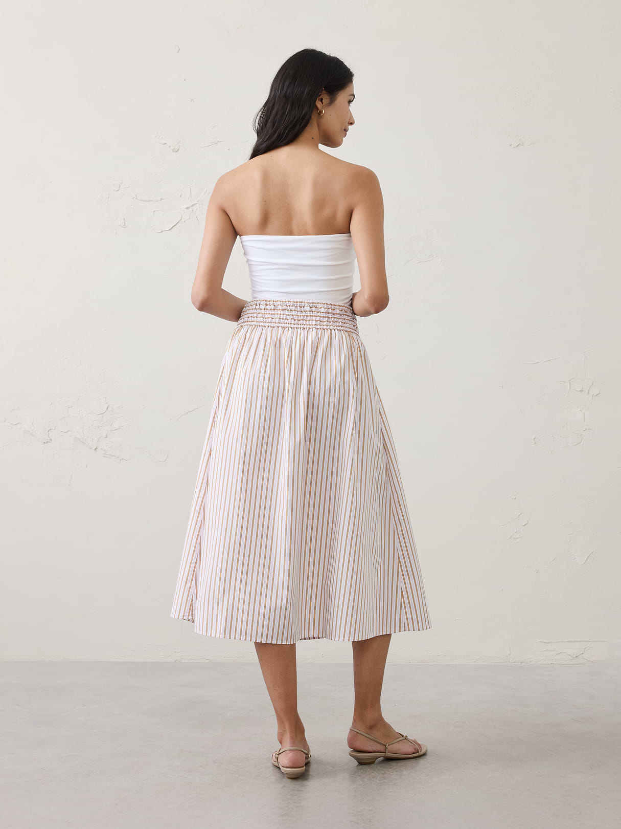 poplin smocked waist midi skirt poplin smocked waist midi skirt