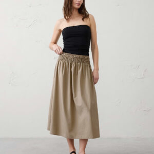 poplin smocked waist midi skirt