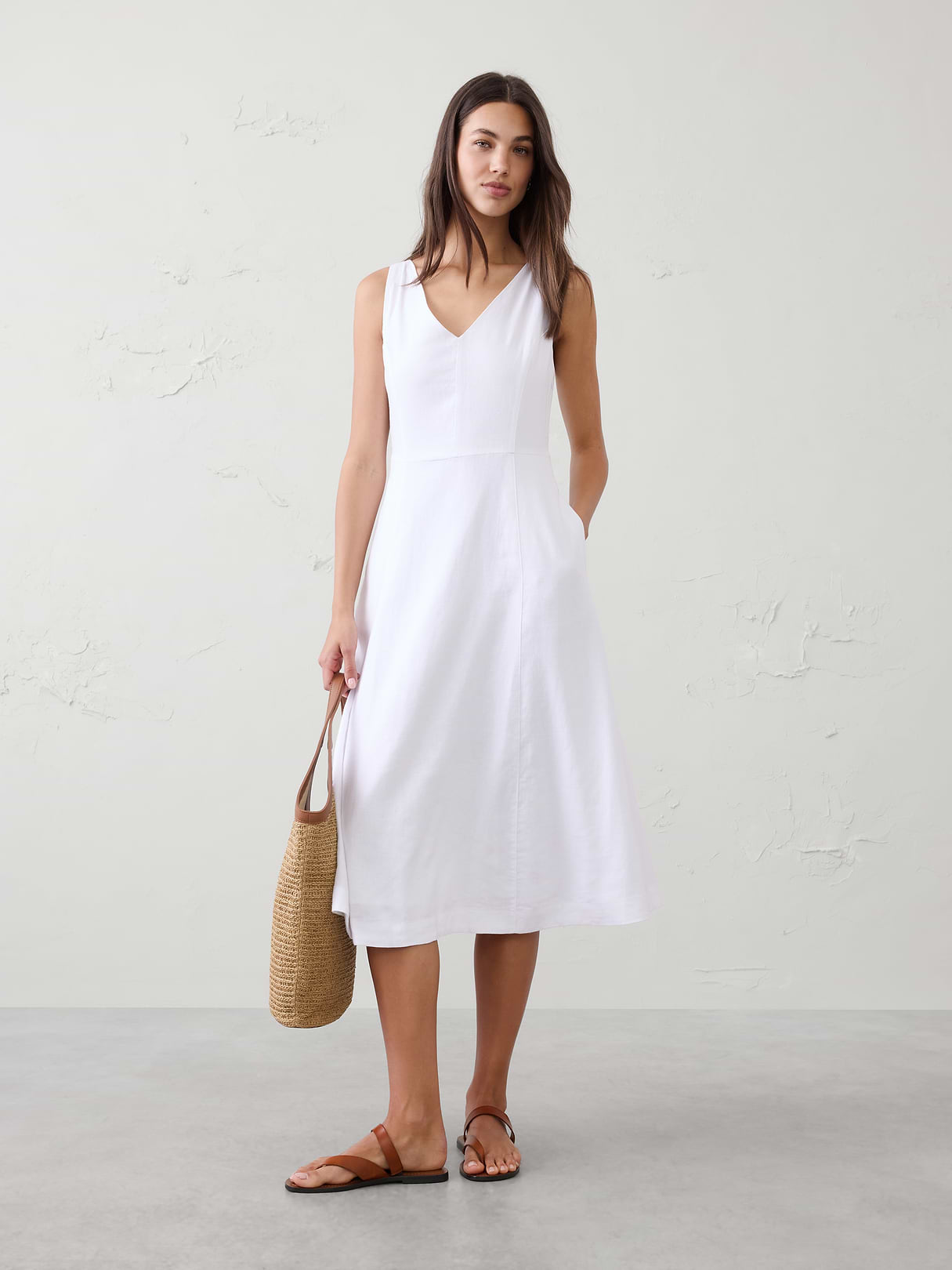 linen blend drapey midi dress linen blend drapey midi dress