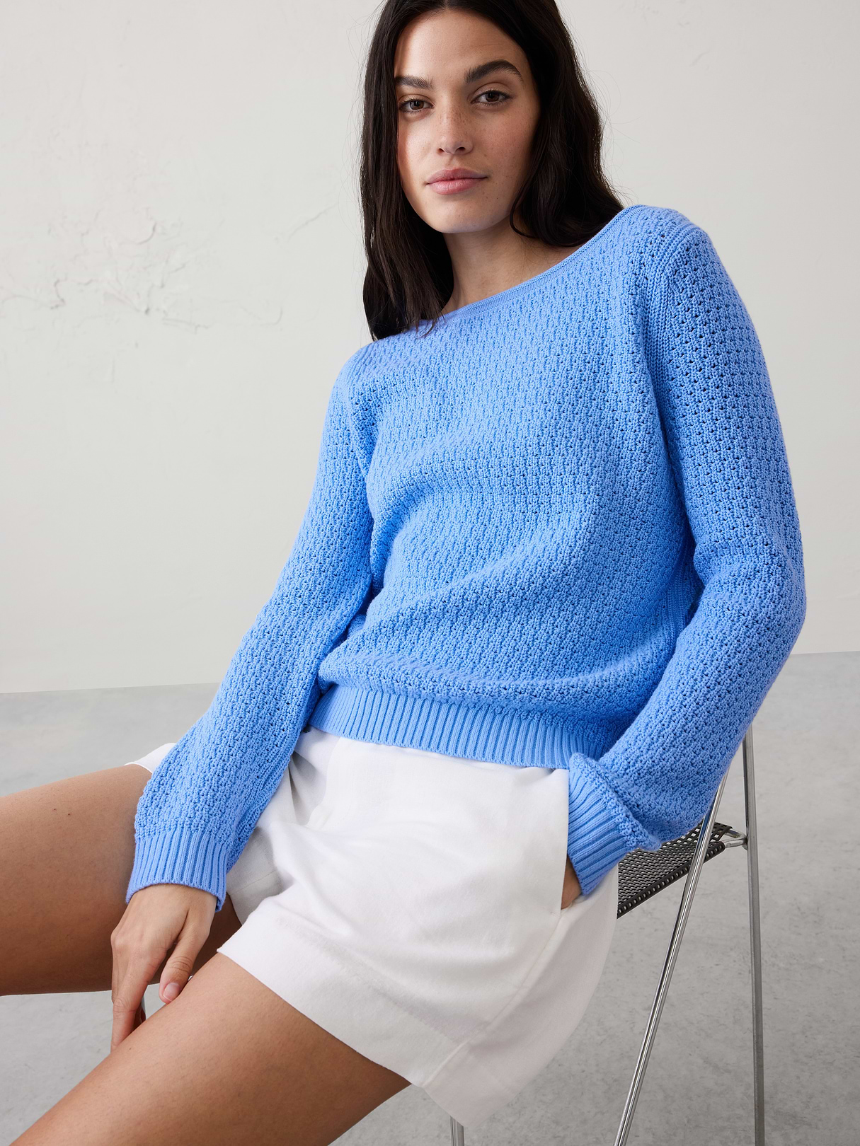 cotton boatneck crochet sweater cotton boatneck crochet sweater