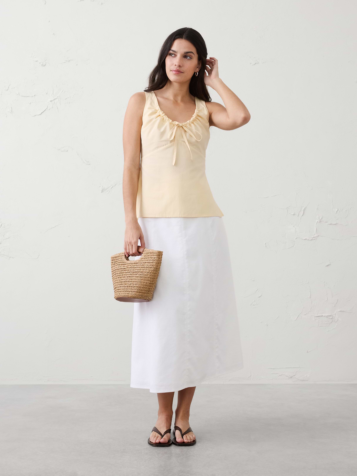 cinched neck tie top cinched neck tie top