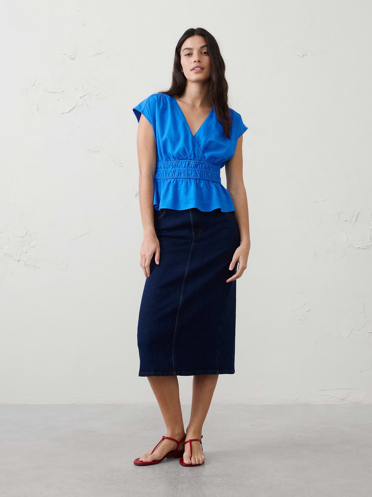 linen blend elastic surplice top linen blend elastic surplice top