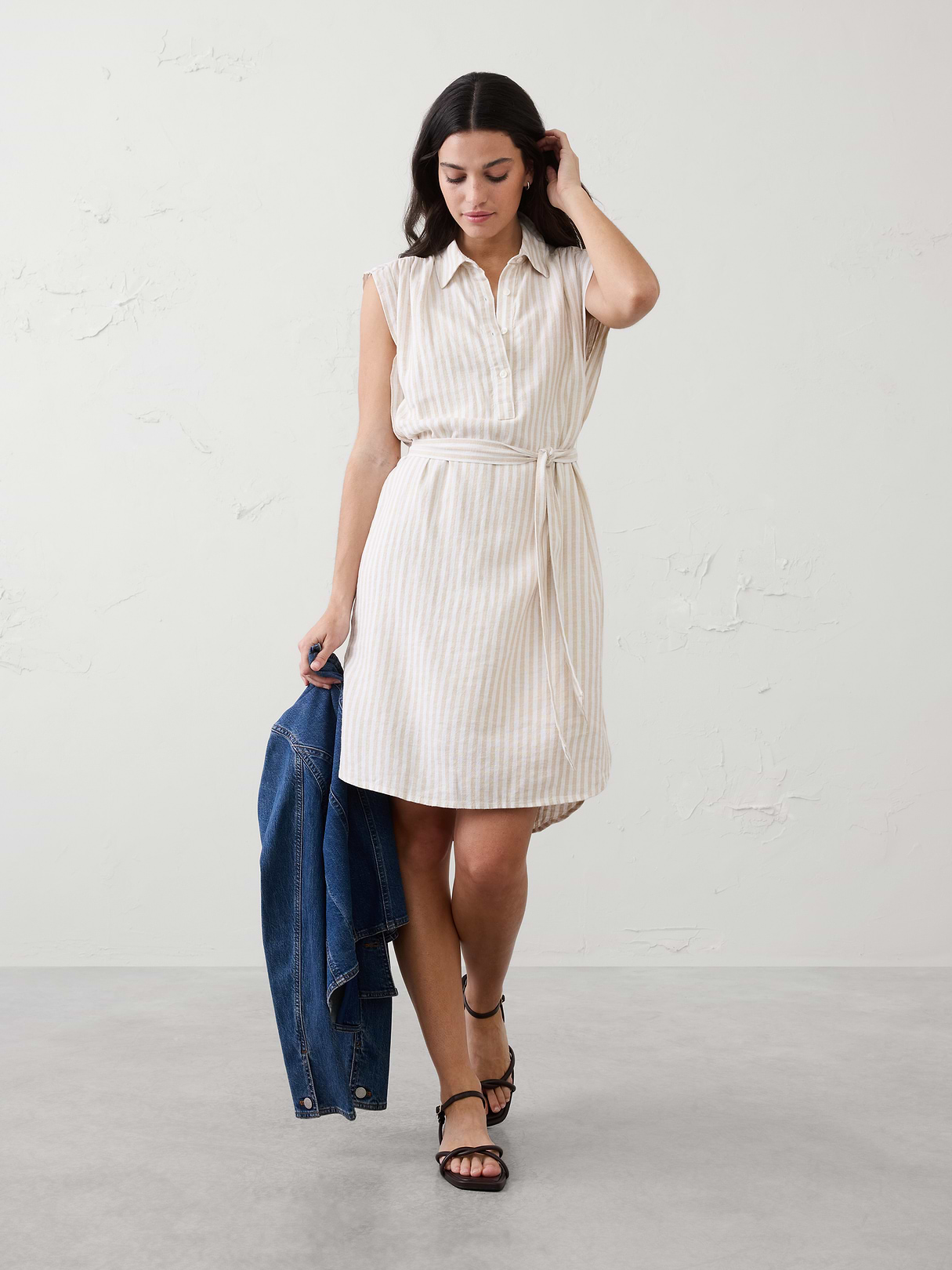 linen blend knee length shirtdress linen blend knee length shirtdress