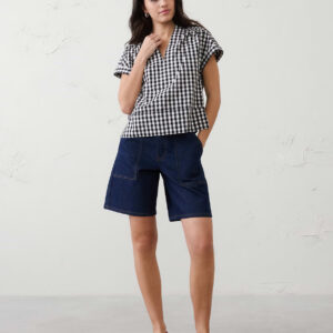 Витрина gingham split neck top