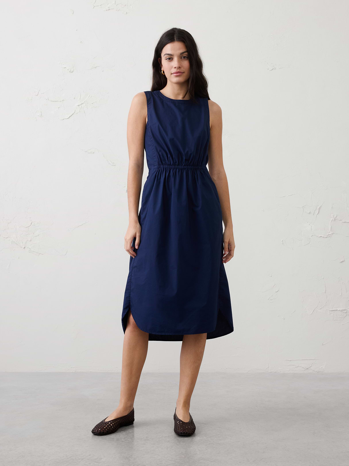 rounded hem poplin midi dress rounded hem poplin midi dress