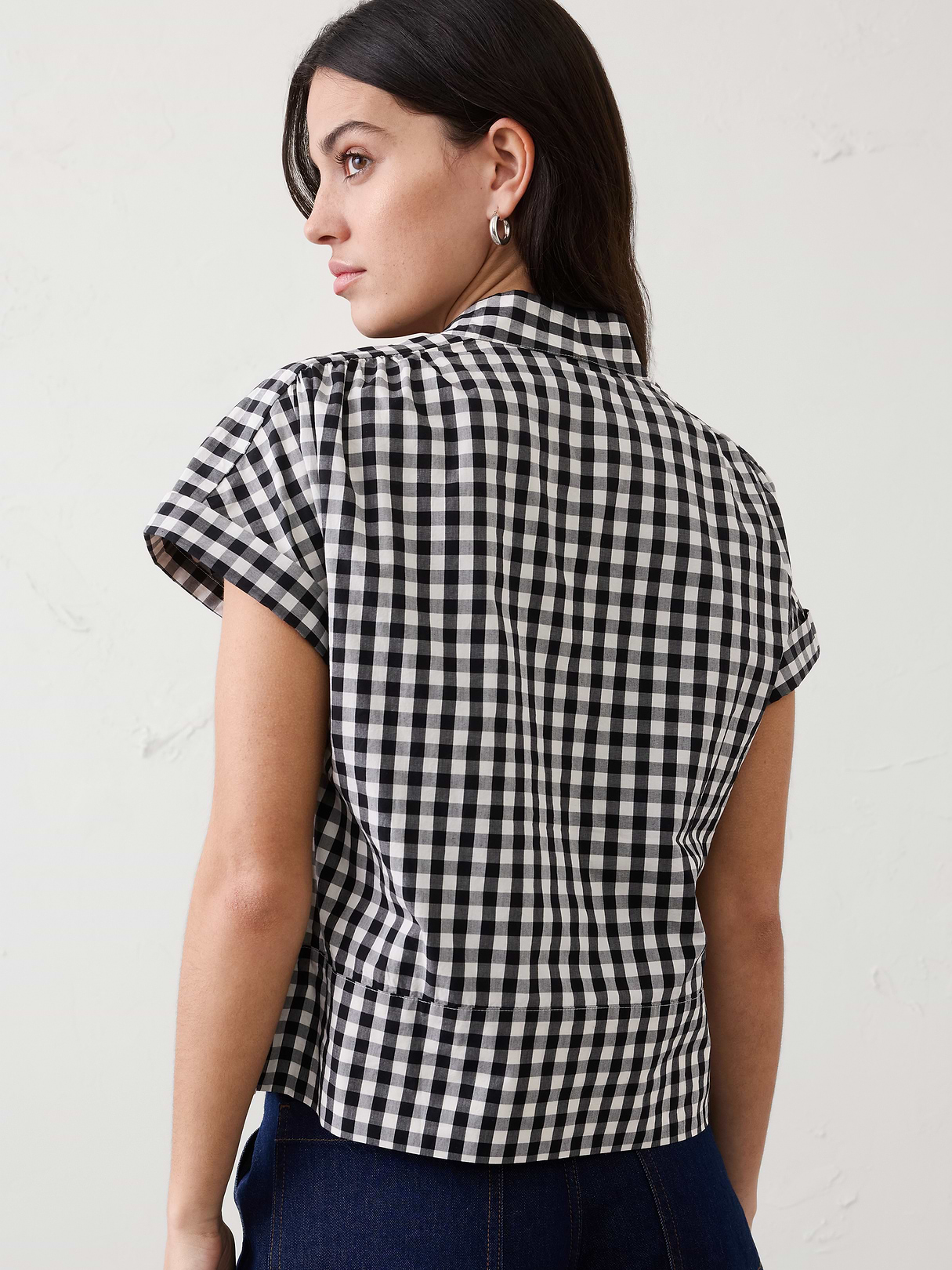 gingham split neck top gingham split neck top