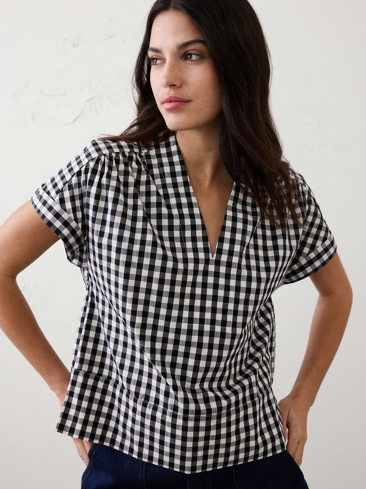 gingham split neck top gingham split neck top