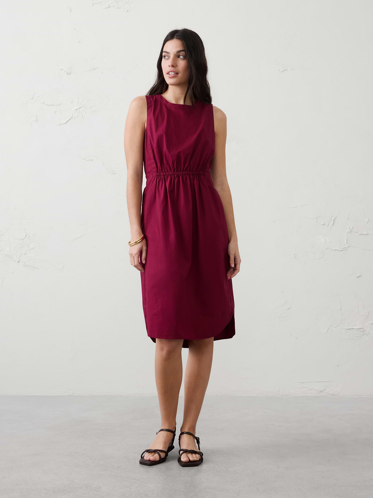 rounded hem poplin midi dress rounded hem poplin midi dress