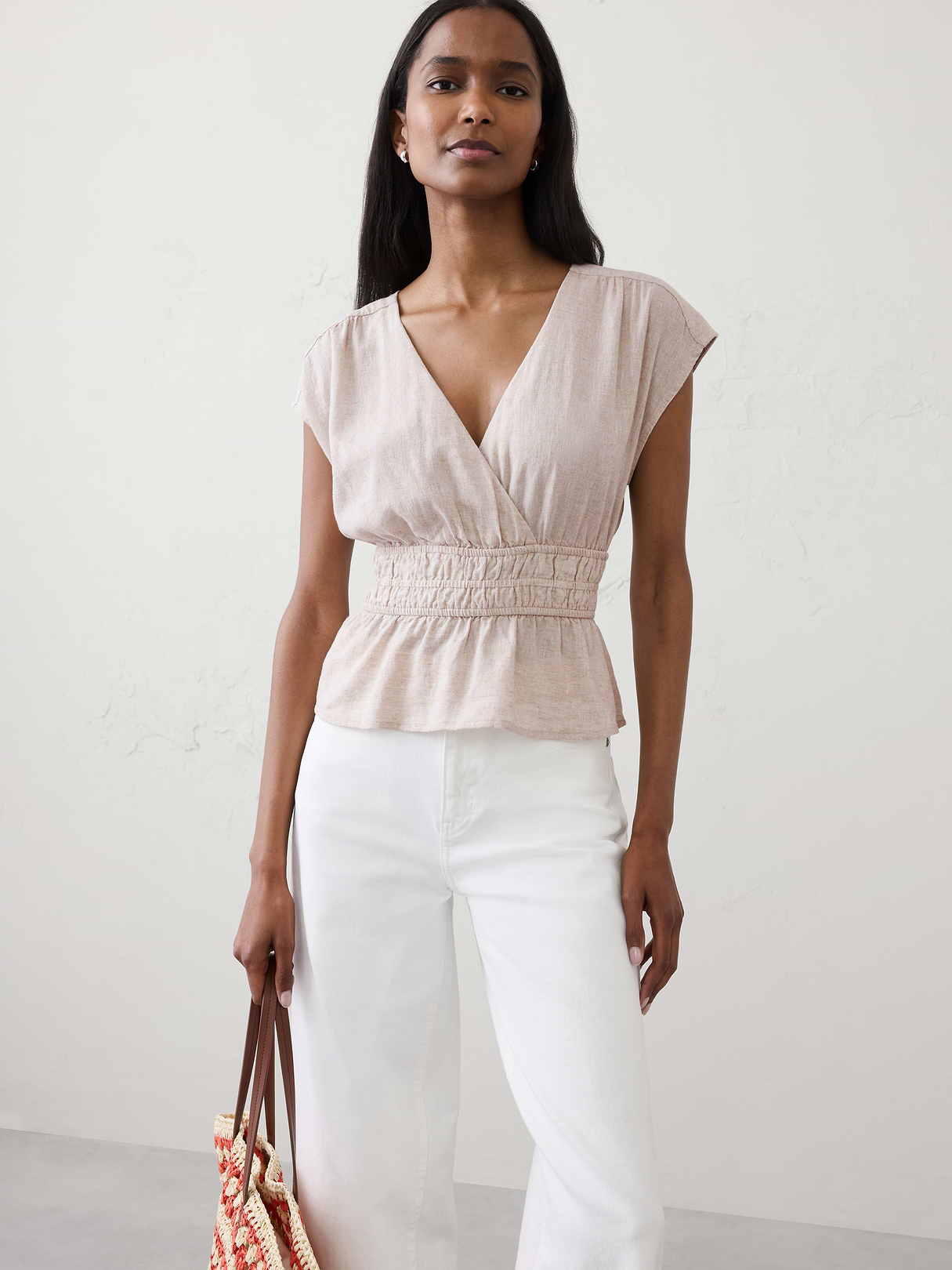 linen blend elastic surplice top linen blend elastic surplice top