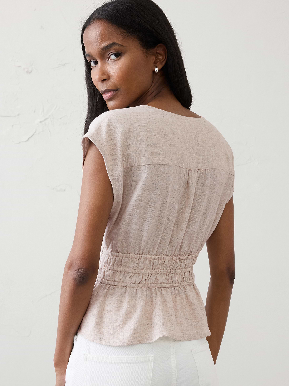 linen blend elastic surplice top linen blend elastic surplice top
