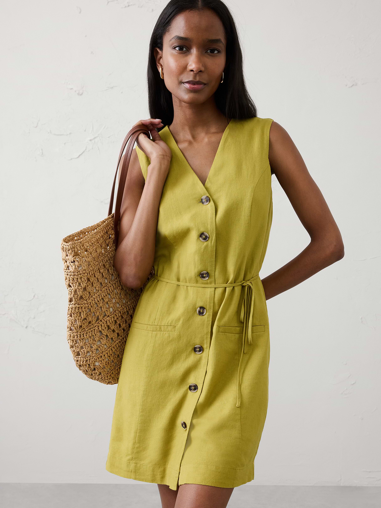 linen blend button front above knee dress linen blend button front above knee dress
