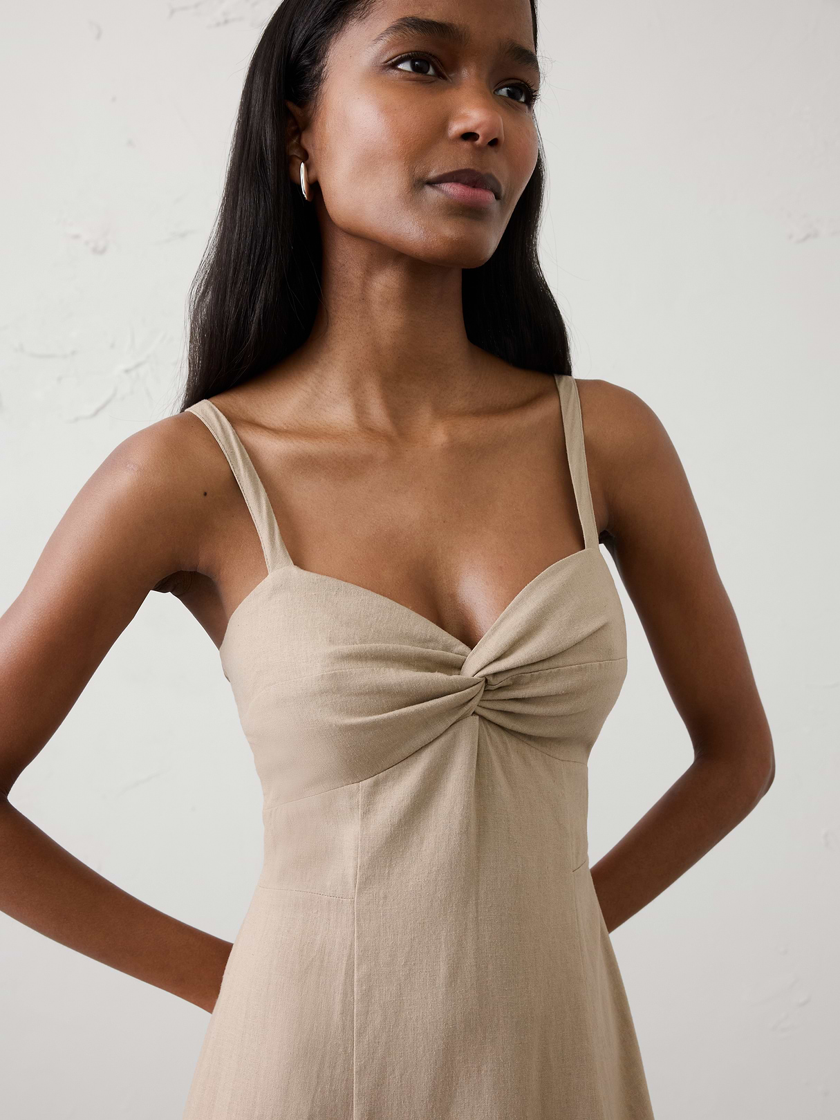 linen blend strappy twist front midi dress linen blend strappy twist front midi dress