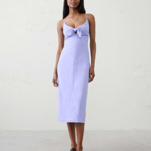 linen blend tie front midi dress