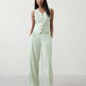 wide leg high rise linen blend pant