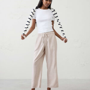 straight leg mid rise linen blend pant