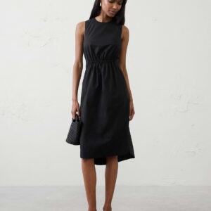 rounded hem poplin midi dress