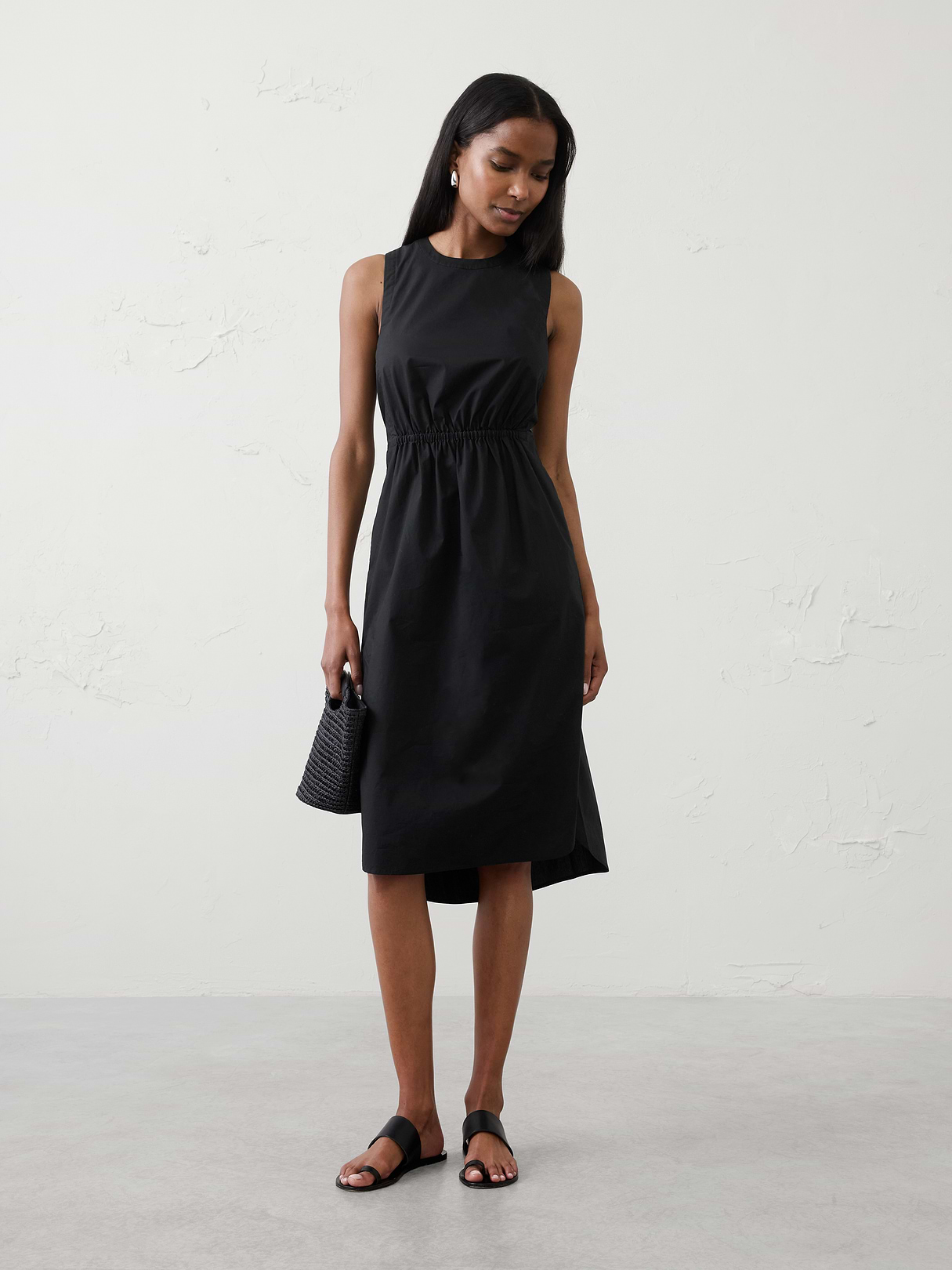 rounded hem poplin midi dress rounded hem poplin midi dress