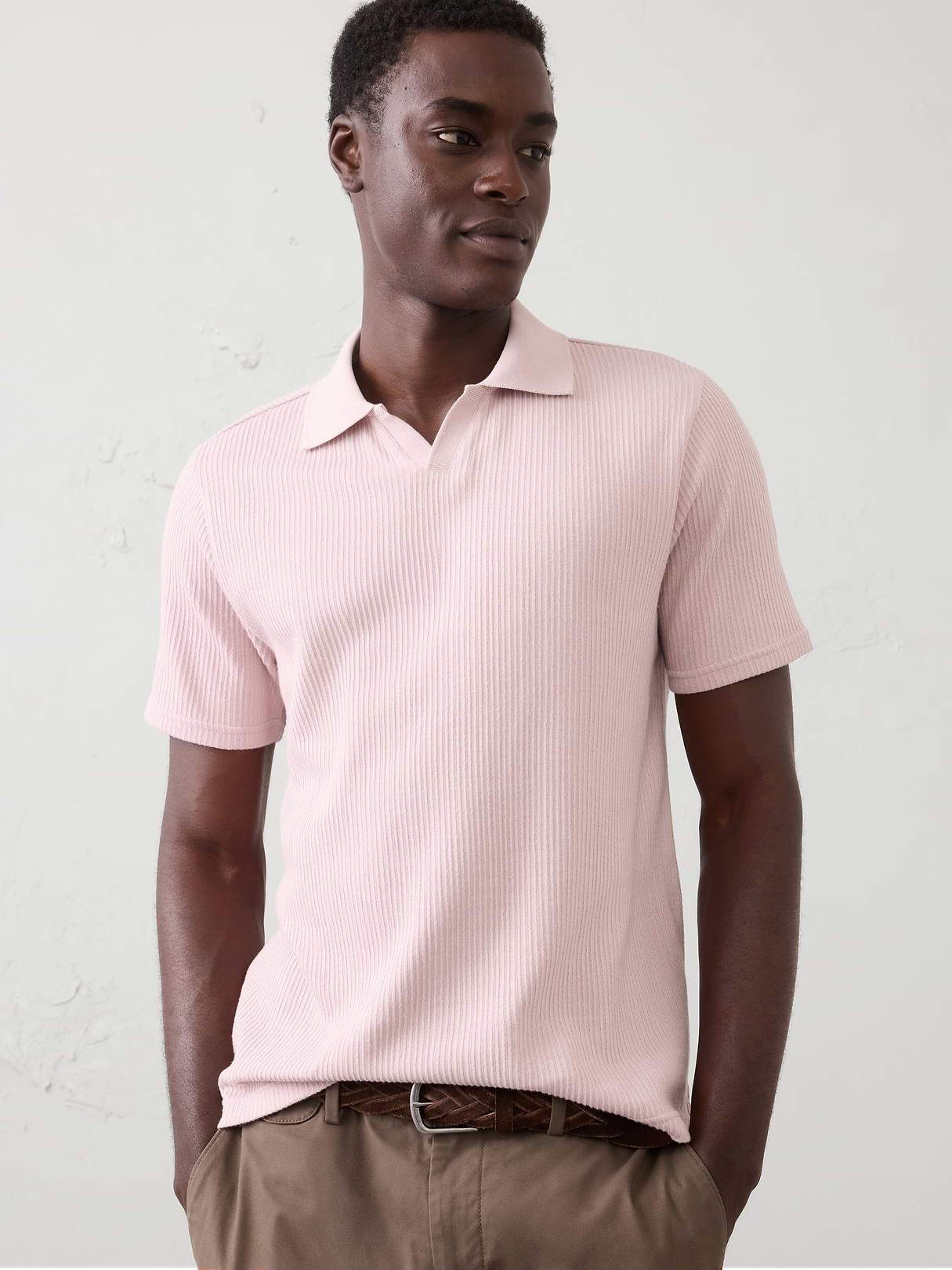crinkle ribbed johnny collar polo crinkle ribbed johnny collar polo