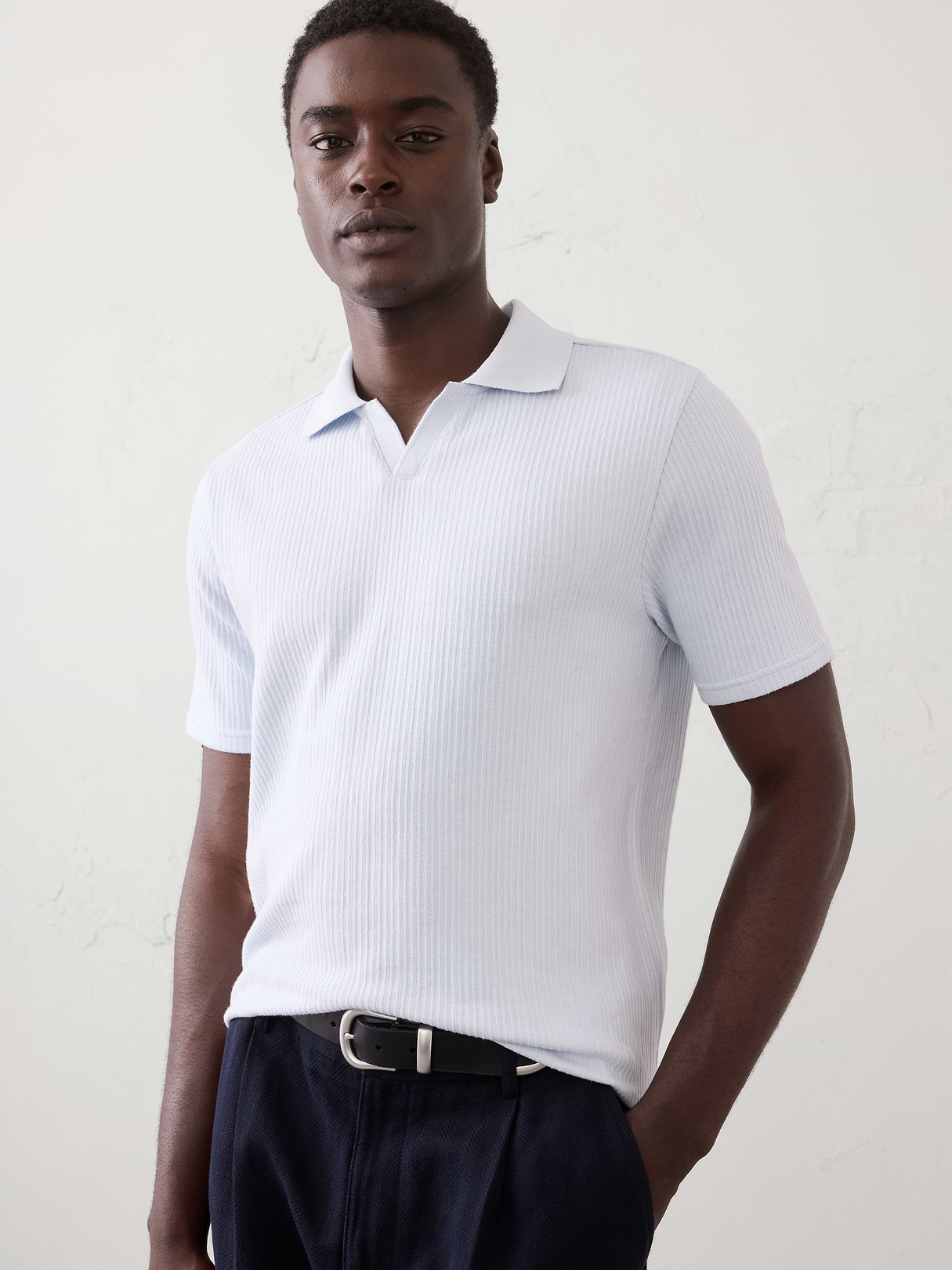 crinkle ribbed johnny collar polo crinkle ribbed johnny collar polo