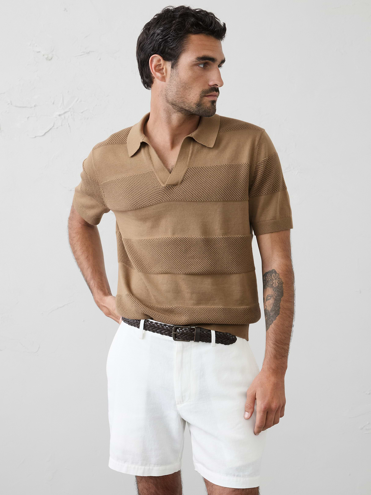 mesh striped sweater polo mesh striped sweater polo