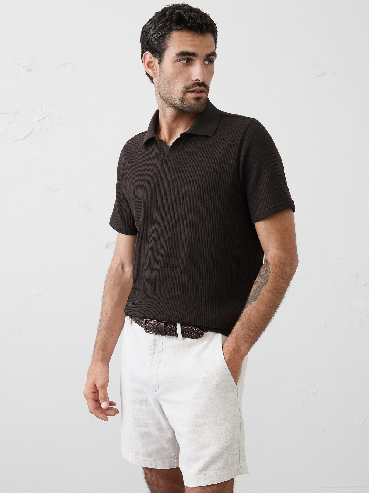 crinkle ribbed johnny collar polo crinkle ribbed johnny collar polo
