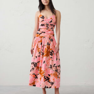 linen blend strappy ruched bodice maxi dress