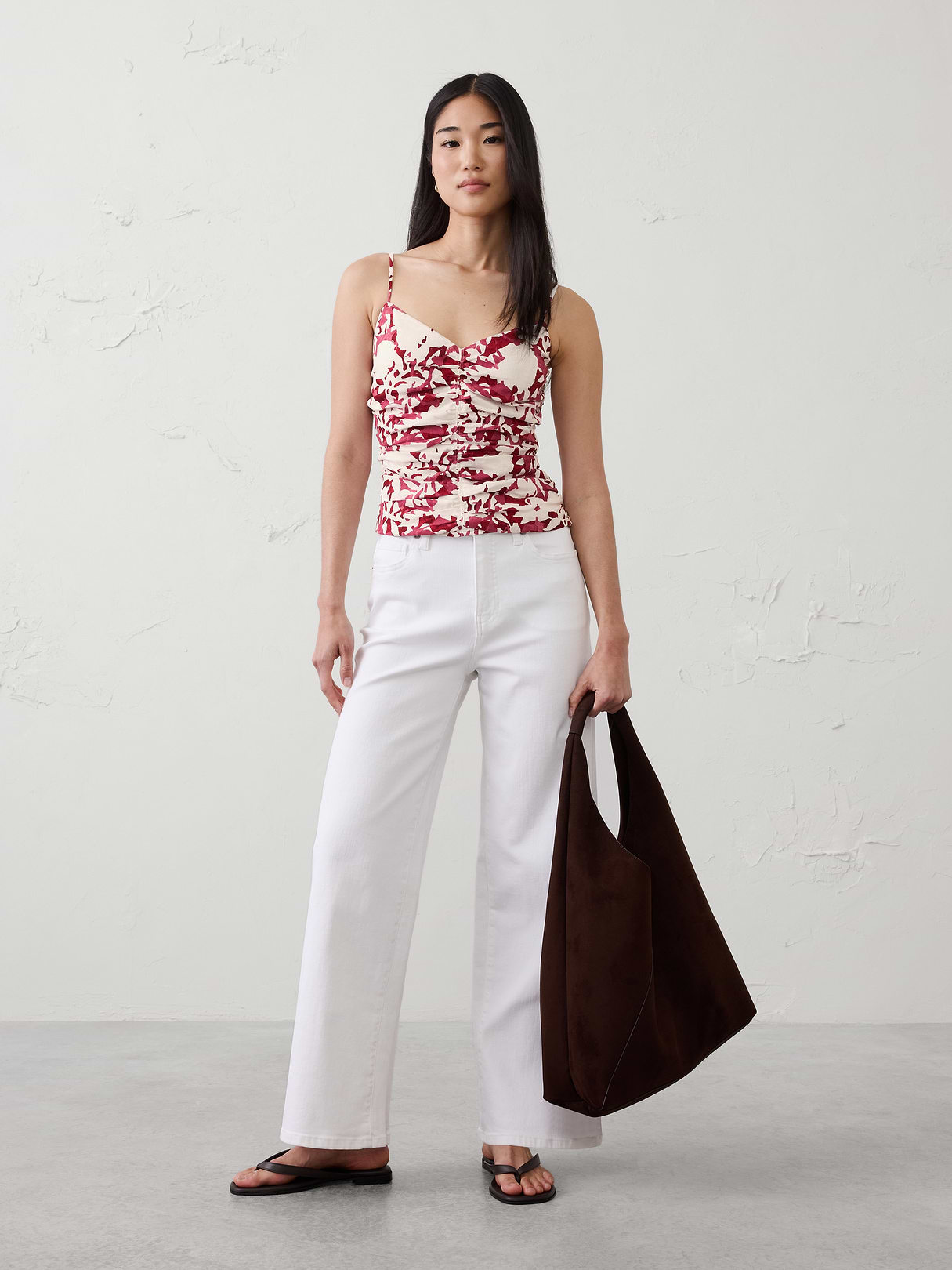 linen blend strappy ruched top linen blend strappy ruched top