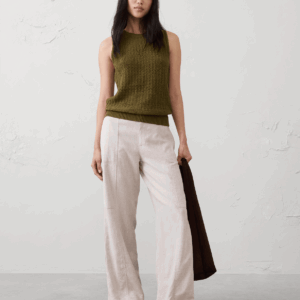straight high rise linen blend utility pant