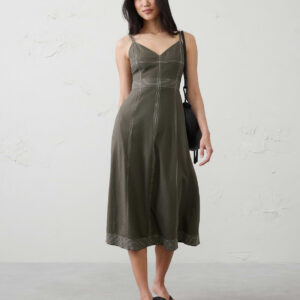 Витрина linen blend contrast stitch midi dress
