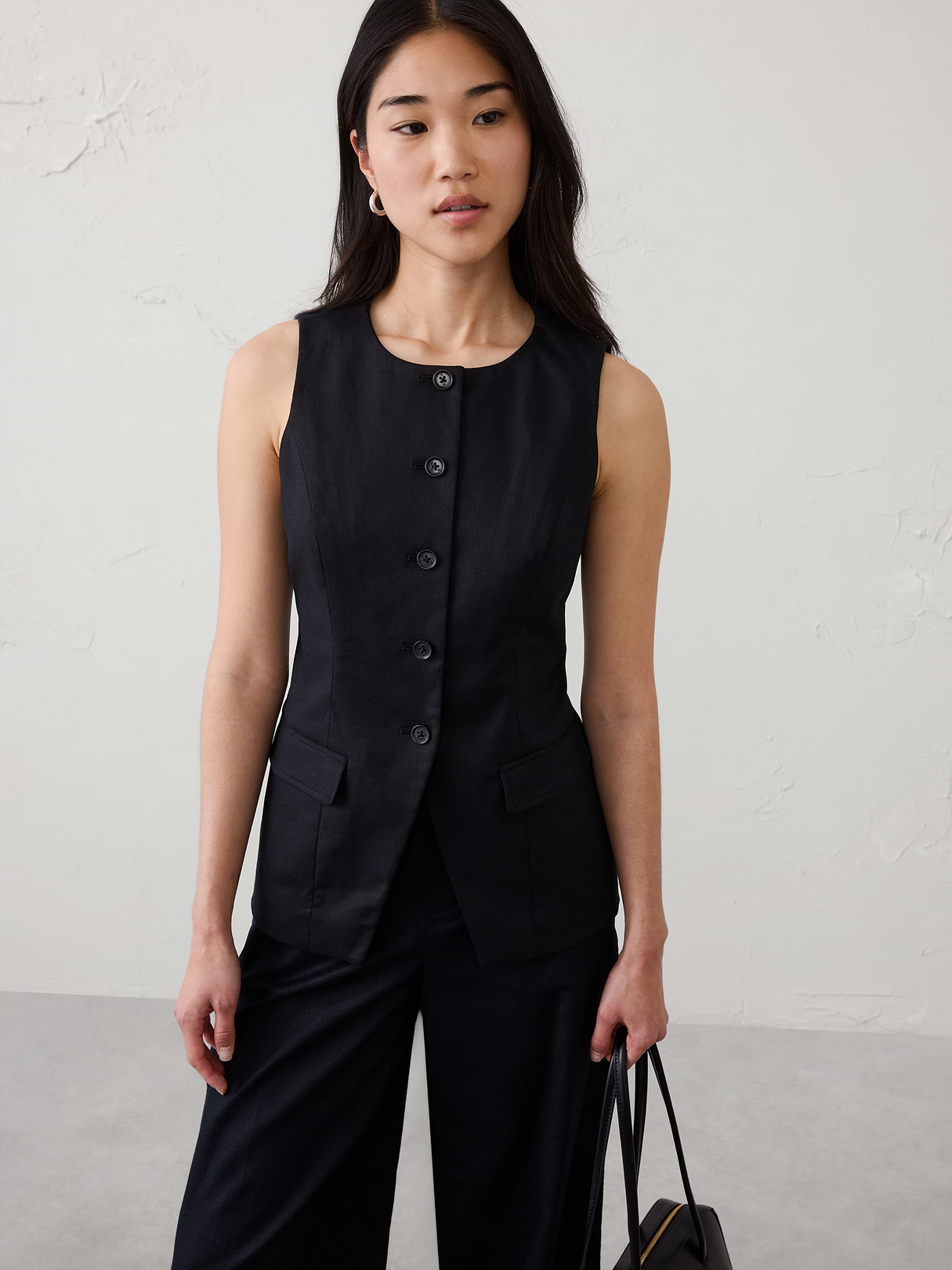 linen blend long cutaway vest linen blend long cutaway vest