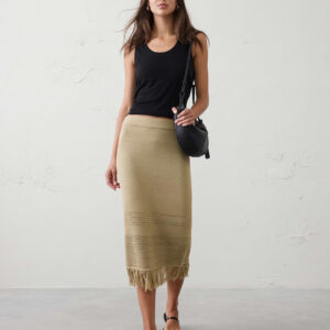 frayed hem midi skirt